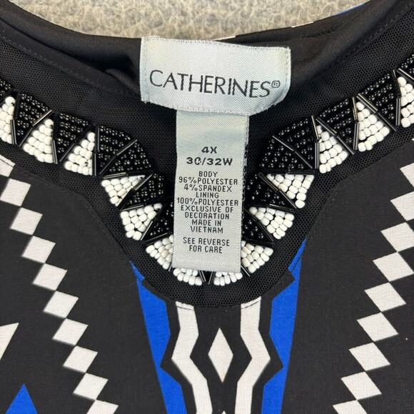 Catherines Dress 4X Artsy Bold Maximalist Embellished Stretchy Beaded Shift - Picture 4 of 9